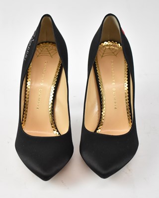 Lot 519 - CHARLOTTE OLYMPIA; a pair of black satin...