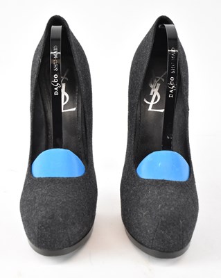 Lot 521 - YVES SAINT LAURENT; a pair of dark grey felt...