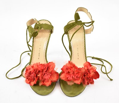 Lot 535 - CHARLOTTE OLYMPIA; a pair of green suede...