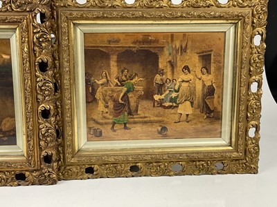Lot 6325 - Two Edwardian overpainted prints in gilt...