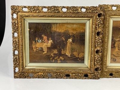 Lot 6325 - Two Edwardian overpainted prints in gilt...