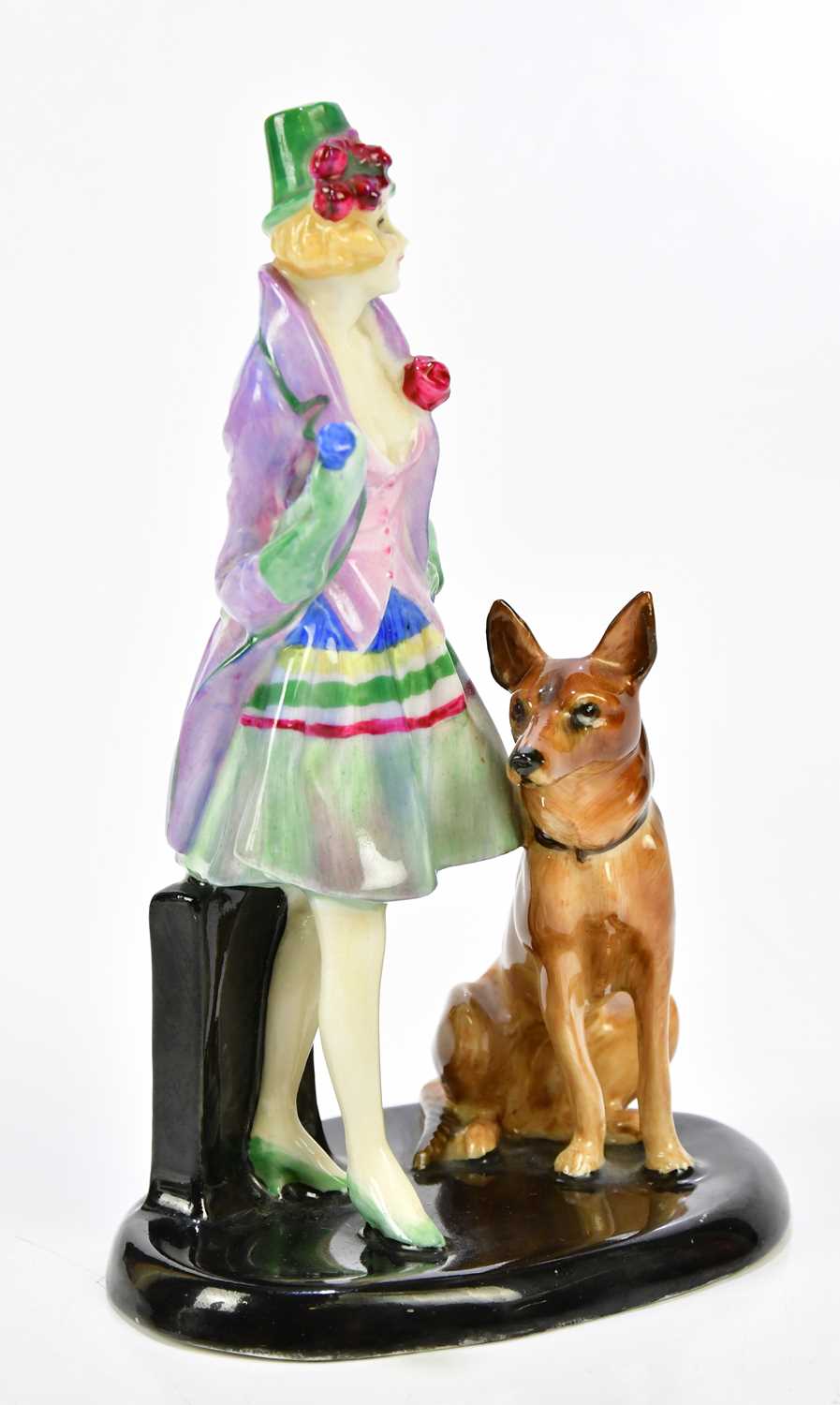 Lot 2207 - ROYAL DOULTON; HN1347, 'Moira With Dog',...