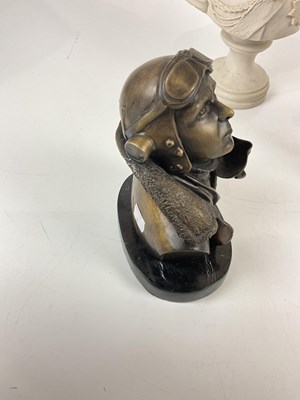 Lot 375 - A modern bronze bust of a RAF spitfire pilot,...