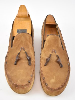 Lot 546 - BERLUTI; a pair of brown suede loafers, size 9.5.