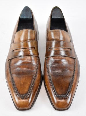 Lot 547 - BERLUTI; a pair of brown leather shoes, size 10.