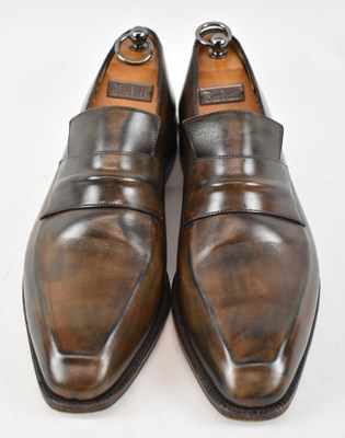 Lot 548 - BERLUTI; a pair of brown leather shoes, size 10.