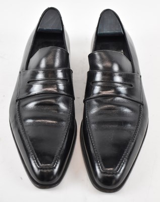 Lot 552 - BERLUTI; a pair of black leather shoes, size 10.