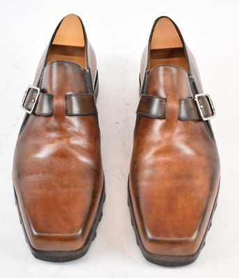 Lot 561 - BERLUTI; a pair of brown leather shoes, size 10.