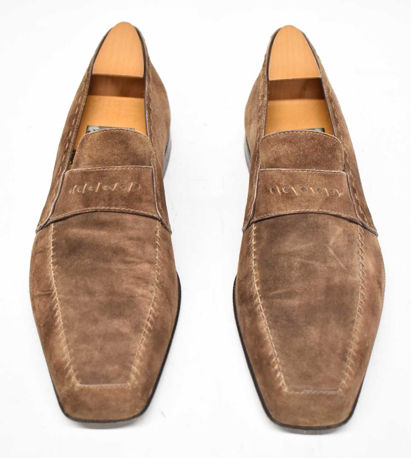 Lot 564 - BERLUTI; a pair of brown suede shoes, size 10.