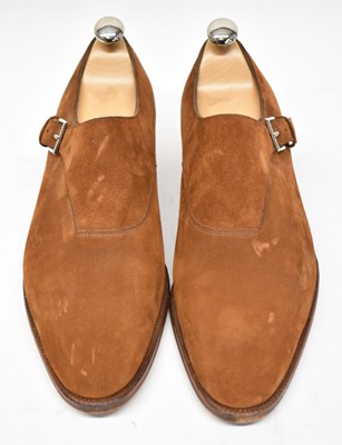 Lot 570 - JOHN LOBB; a pair of brown suede shoes with...