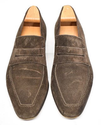 Lot 571 - BERLUTI; a pair of brown suede loafers, size 9.5.