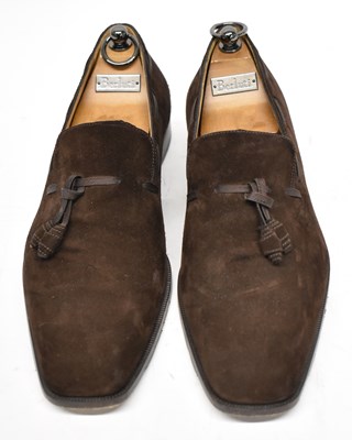 Lot 572 - BERLUTI; a pair of brown suede loafers with...