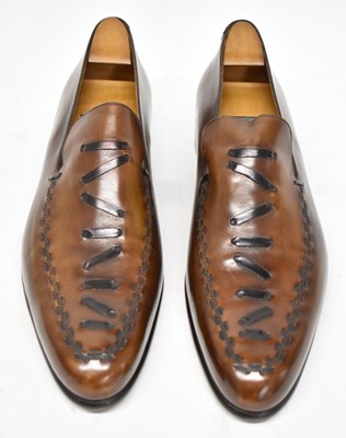 Lot 574 - BERLUTI; a pair of brown leather shoes, size 9.5.