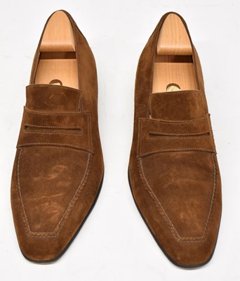 Lot 580 - BERLUTI; a pair of brown suede loafers, size 9.5.