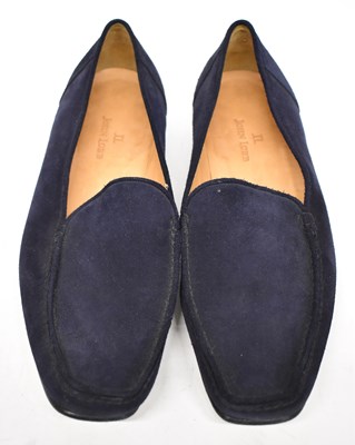 Lot 590 - JOHN LOBB; a pair of blue suede loafers, size...