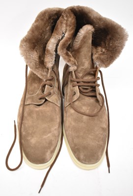 Lot 591 - LORO PIANA; a pair of brown suede and fur...