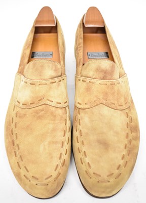 Lot 592 - BERLUTI; a pair of beige suede loafers, size 9.5.