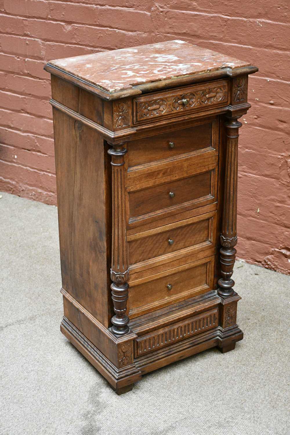 Lot 2427 A Louis XVI style marble topped night stand,