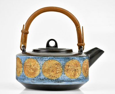 Lot 37 - TROIKA POTTERY; a teapot with bamboo handle,...