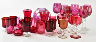 Lot 383 - A collection of Victorian style cranberry...