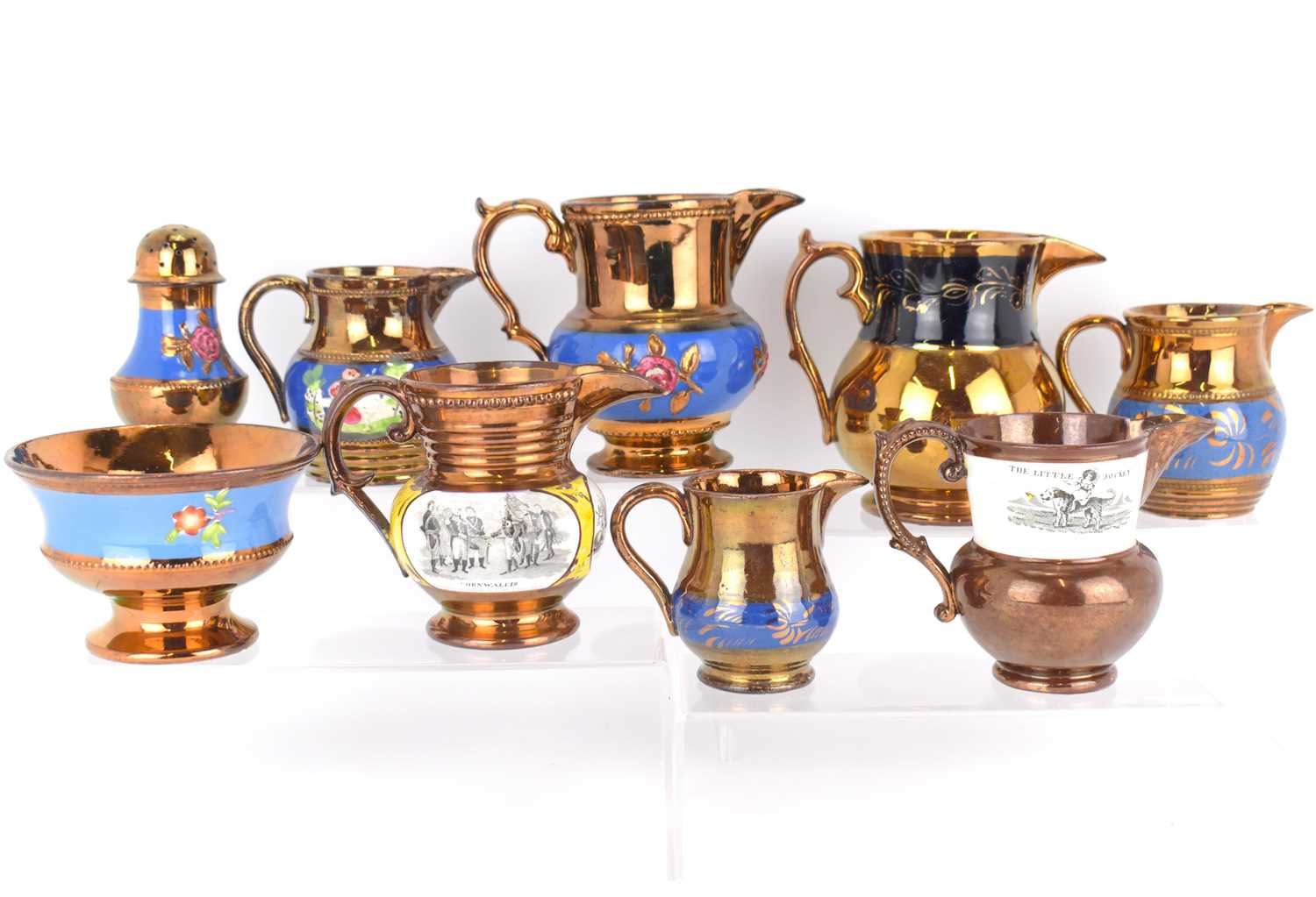 Luster Items Lot 270 - Nine items of Victorian copper lustre ware,