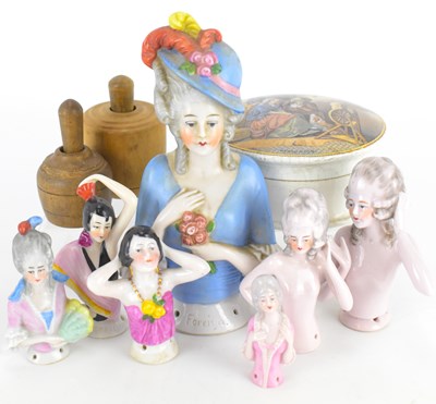 Lot 195 - Seven porcelain half dolls, height of tallest...