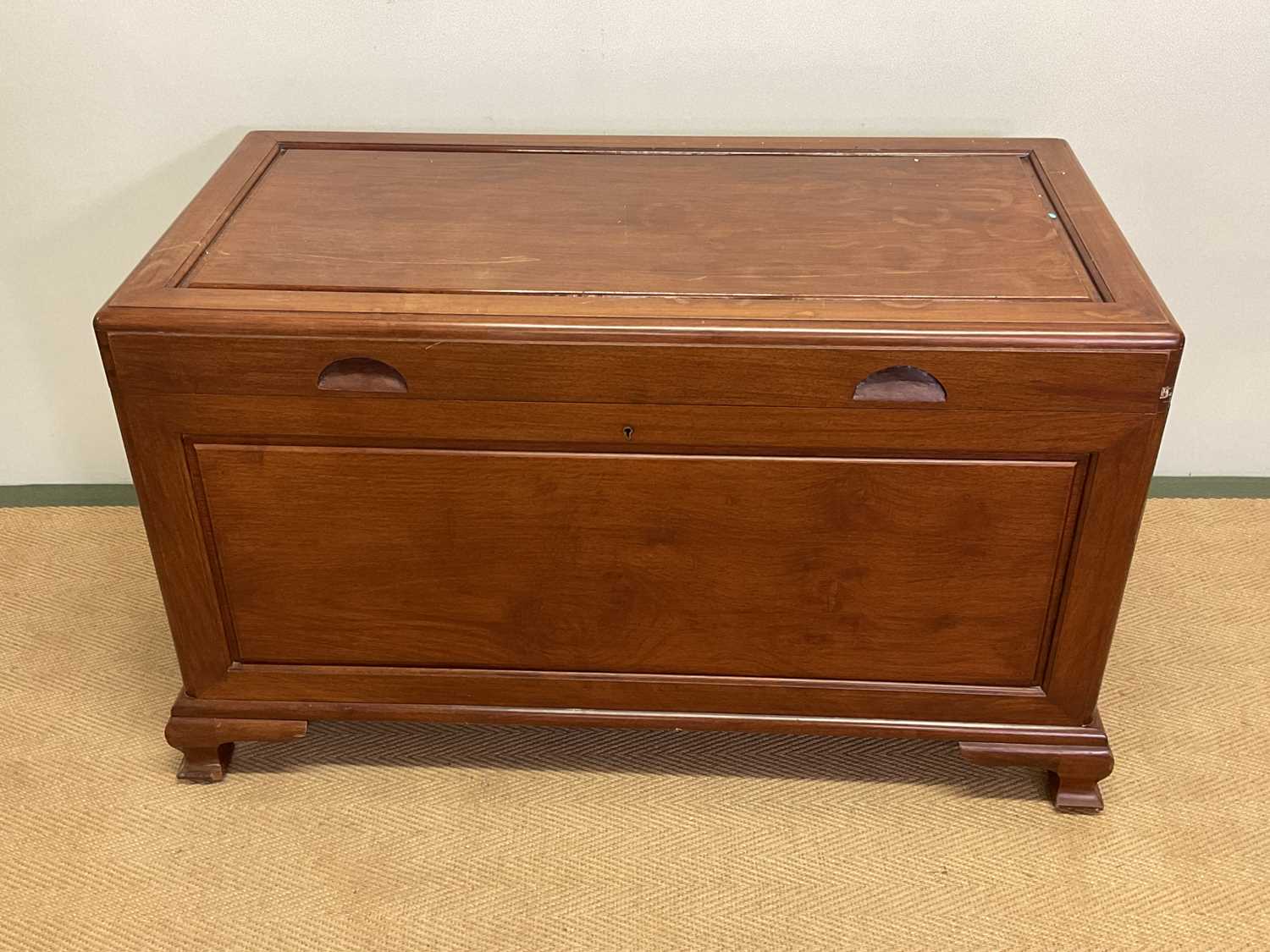 Lot 776 - A hardwood chest with two inner trays, height...