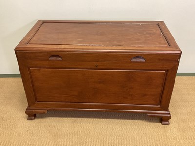 Lot 776 - A hardwood chest with two inner trays, height...