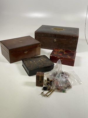 Lot 42 - A leather travelling writing box, sewing box,...