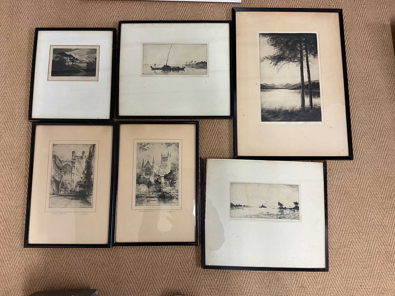 Lot 363 - Five framed etchings to include two by F....