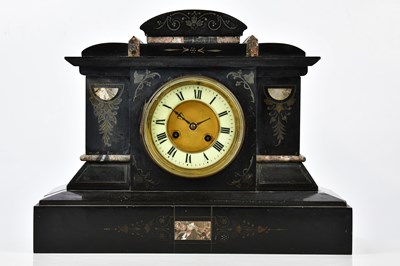 Lot 6415 - A Victorian slate mantel clock, the white...
