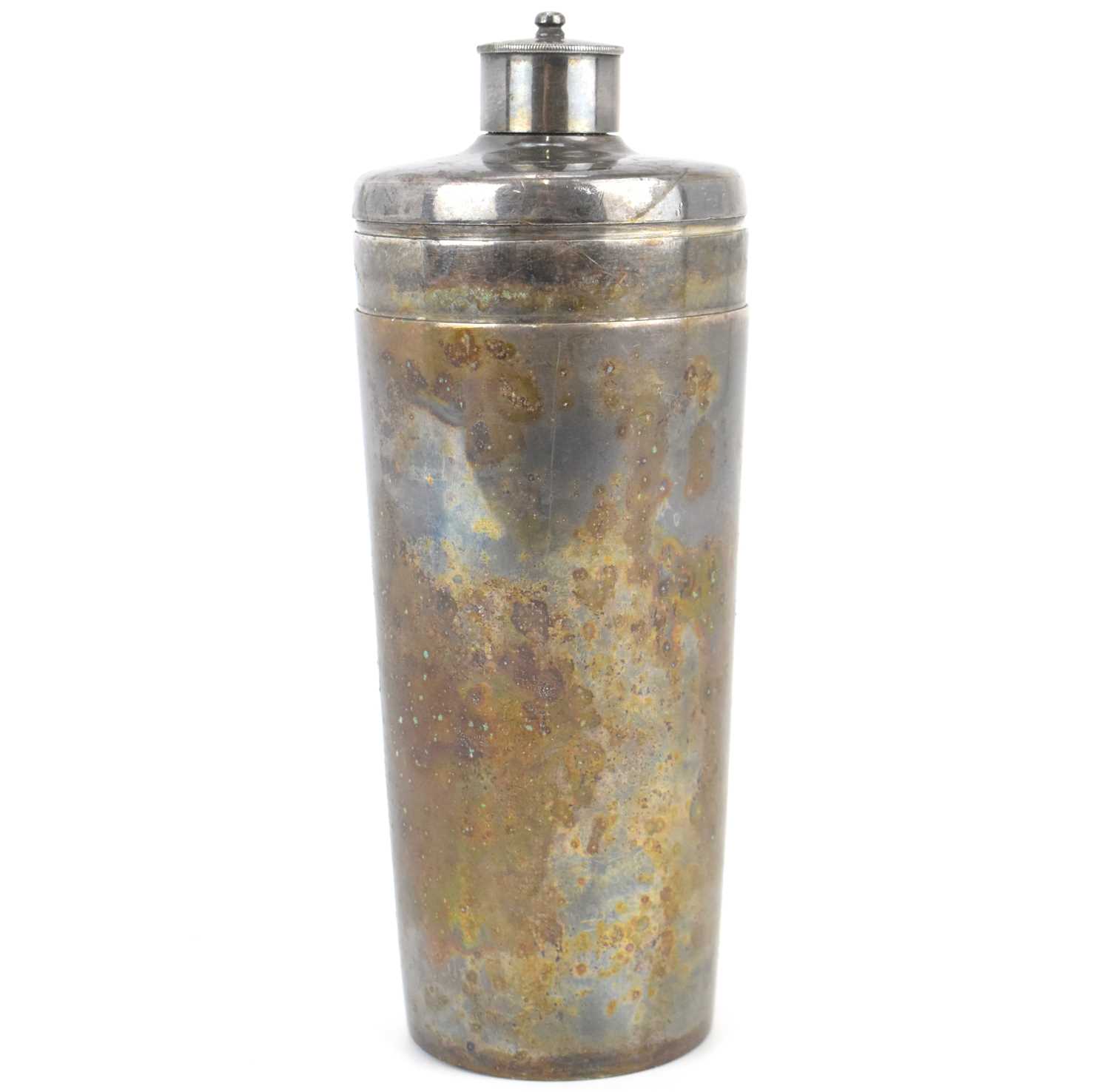 Lot 643 - A 1930s Art Deco silver plated flask with...