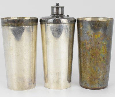 Lot 643 - A 1930s Art Deco silver plated flask with...