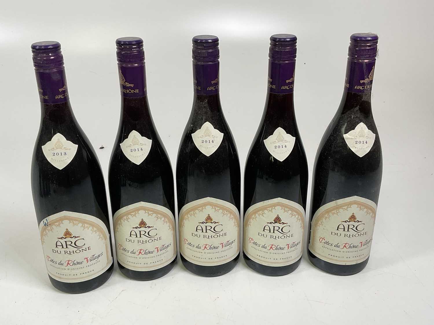 Lot 286 - Five bottles of Arc du Rhone red wine.