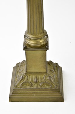 Lot 5189 - A pair of brass Corinthian column lamps,...