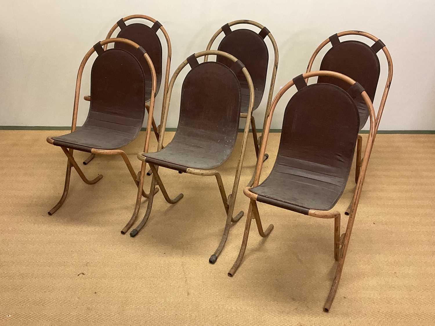 Lot 677 - SEBEL; a set of six stacking STAK-A-BYE chairs...