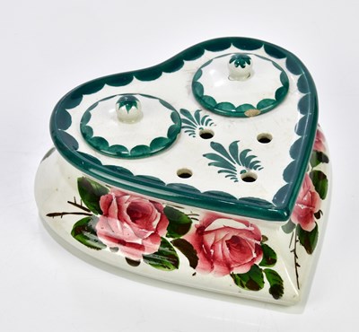 Lot 207 - WEMYSS WARE; a ceramic heart shaped inkwell...