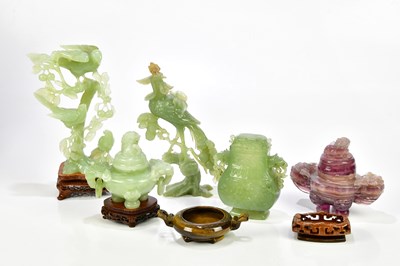 Lot 1061 - Five Chinese hardstone carvings to include a...