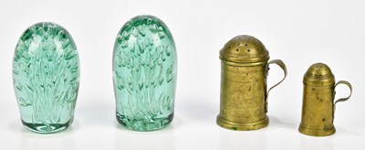 Lot 373 - Two Victorian green glass dump weights, height...