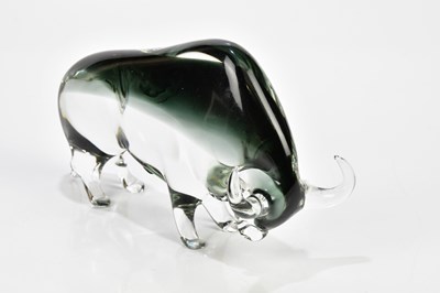 Lot 250 - MURANO; a smoky glass model of a bull, length...