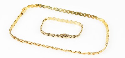 Lot 392 - A 9ct yellow gold fancy link necklace, length...