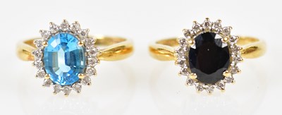 Lot 170 - An 18ct yellow gold dark sapphire and diamond...