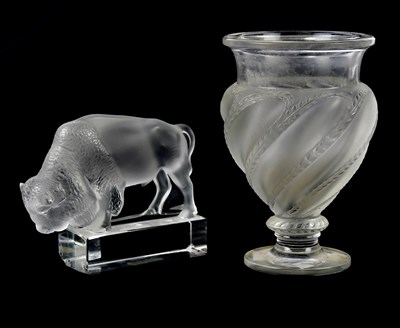 Lot 254 - LALIQUE FRANCE; a pedestal frosted glass vase,...