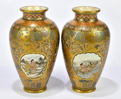 Lot 1153 - SATSUMA; a pair of Meiji period Satsuma vases...