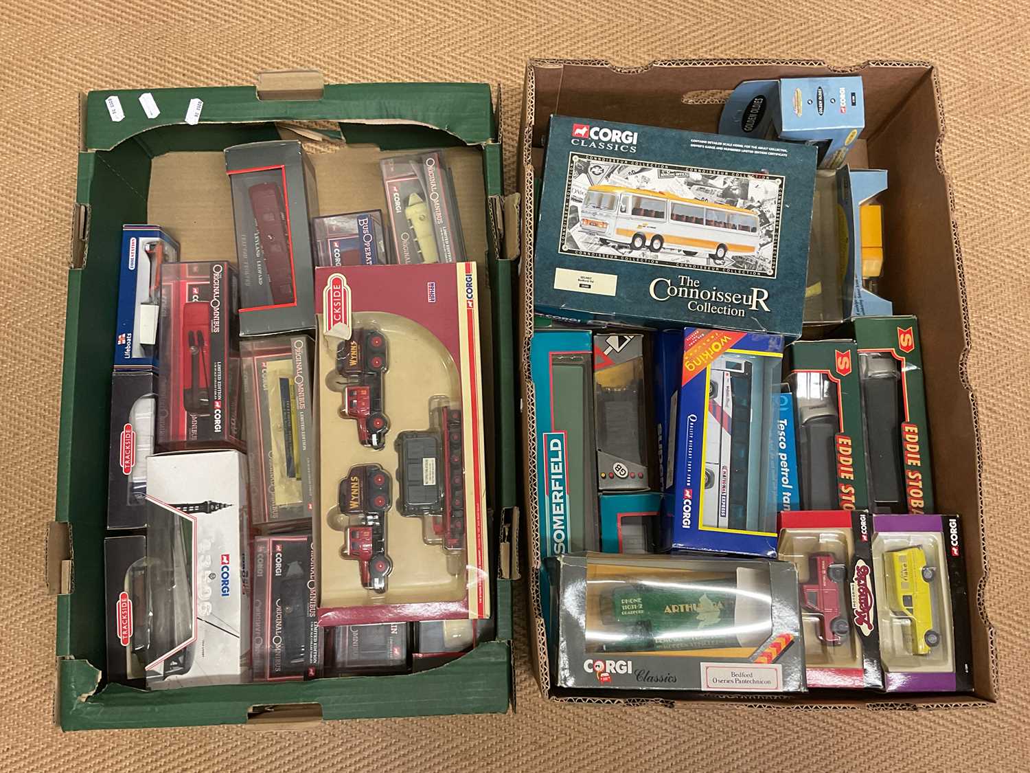 Lot 111 - Two boxes of assorted boxed diecast vehicles,...