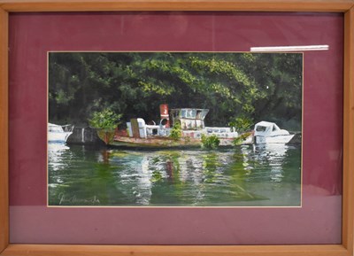 Lot 260 - DAN ABERCROMBIE; watercolour, river scene with...