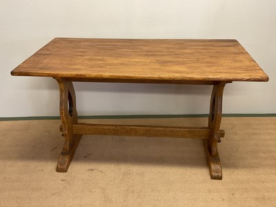 Lot 647 - A pine top kitchen table, with oak base,...