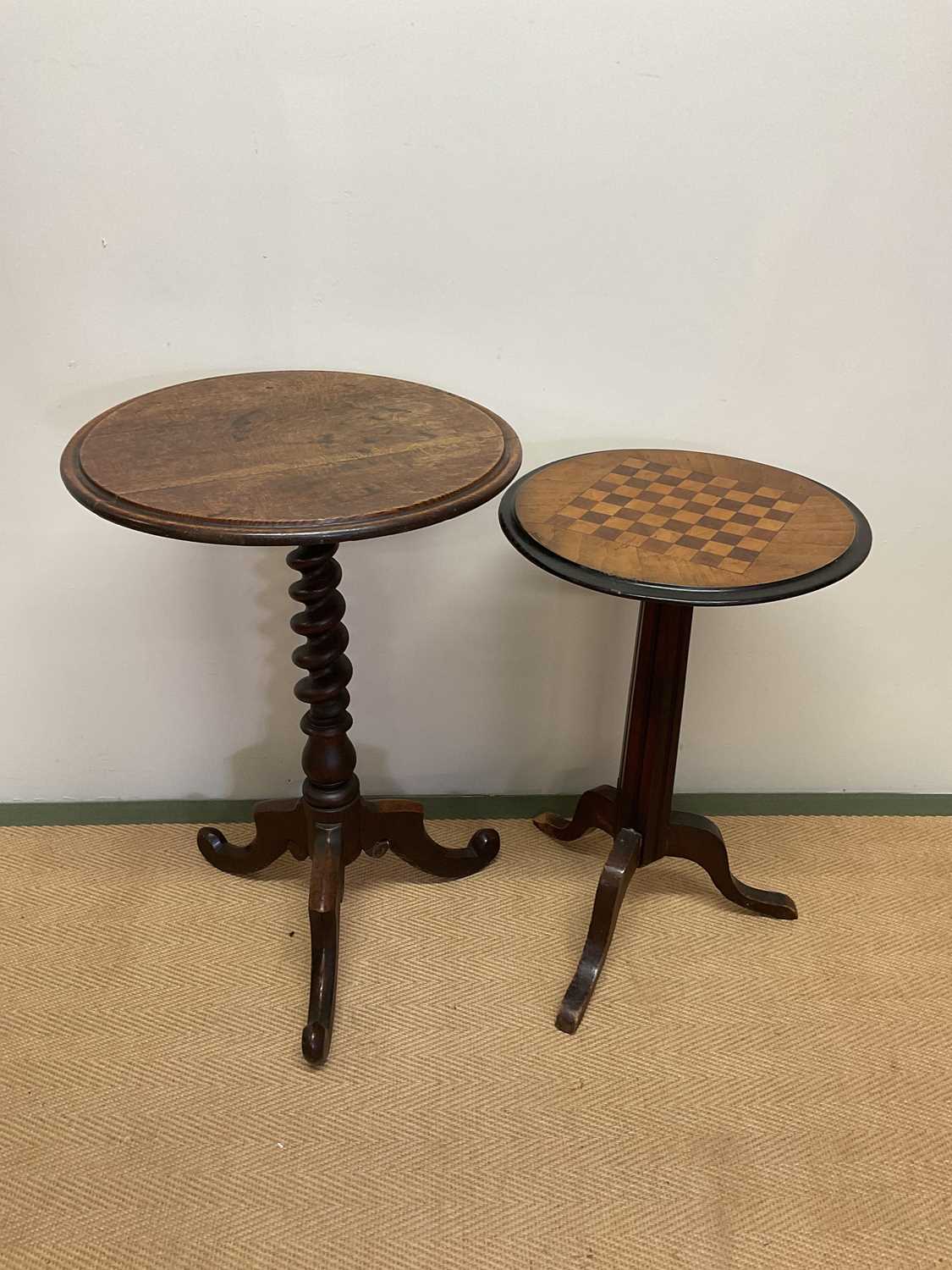 Lot 747 - Two pedestal tripod tables, tallest height...