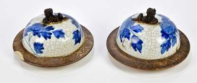 Lot 1142 - Two Chinese crackle glazed ginger jar covers...