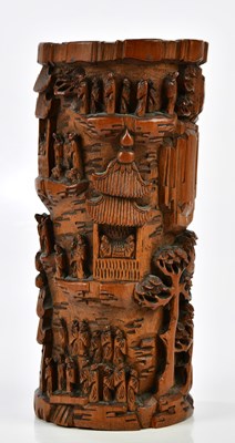 Lot 1103 - A Chinese carved bamboo brush pot decorated...